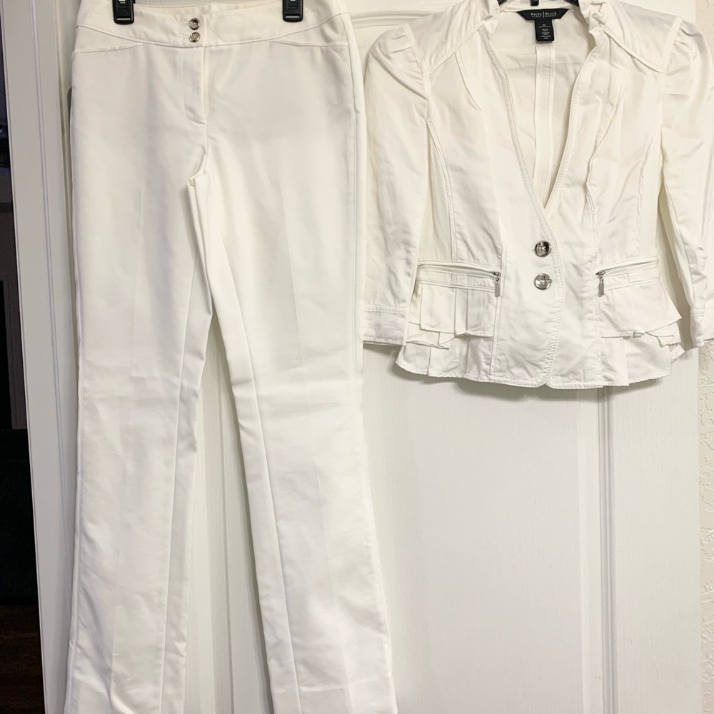 White House Black Market White Pantsuit Pants Full-Length Textured Fabric